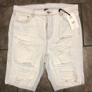 Blue Jean distressed Bermuda shirts with stretch